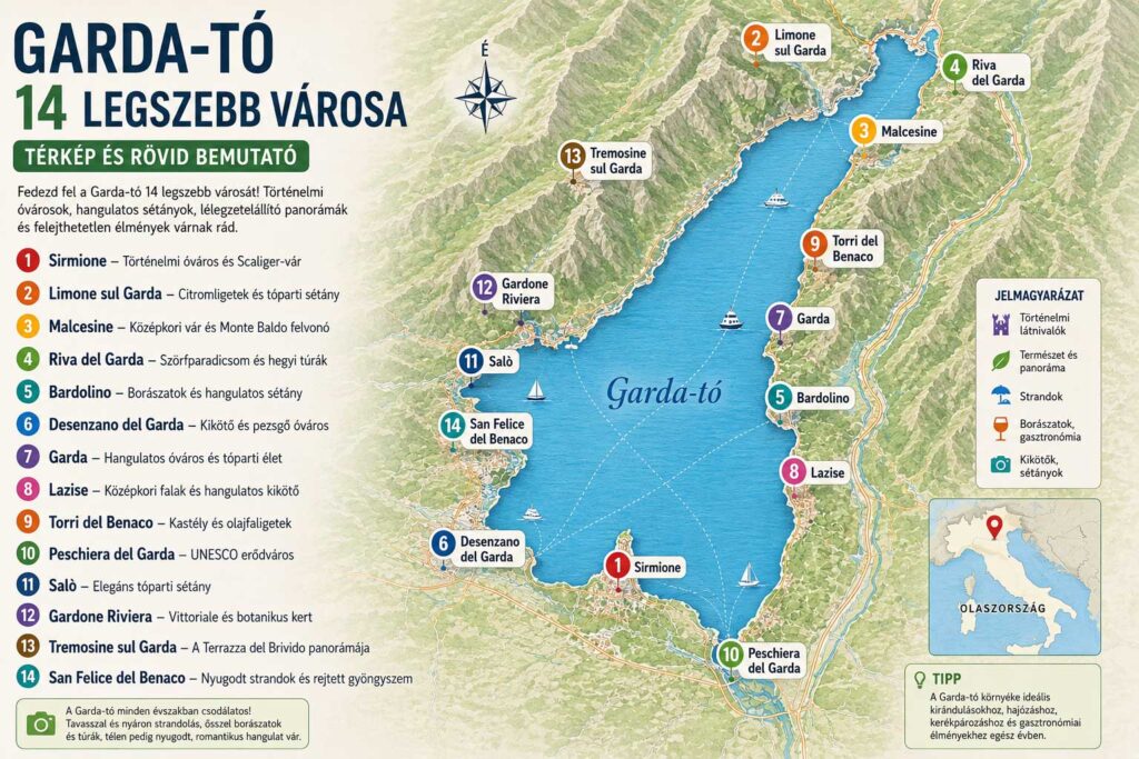 Garda-tó legszebb városai - térkép