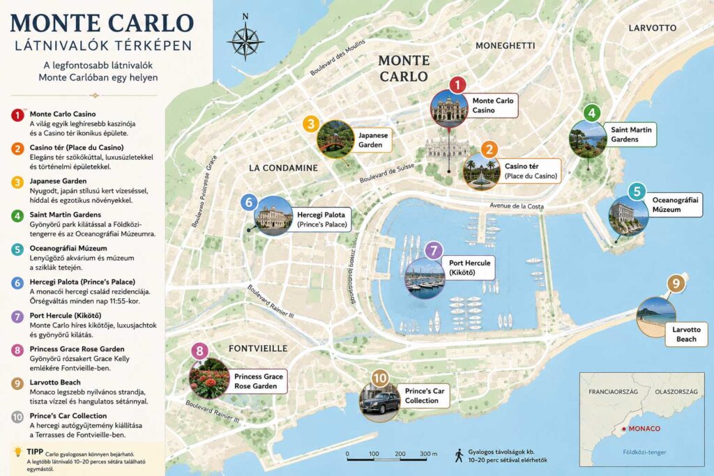 Monte Carlo látnivalók térképen