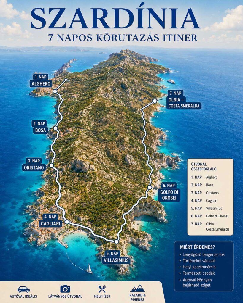 Szardinia látnivalók térképen