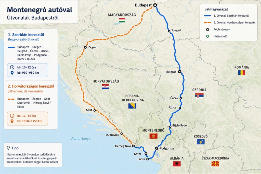 Montenegró autóval térkép