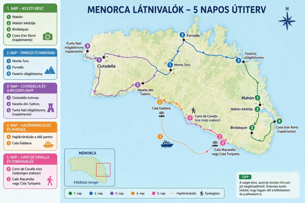 Menorca 5 napos úti terv