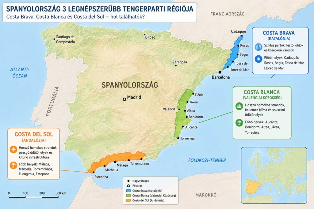 Spanyolország három legnépszerűbb tengerparti régiója