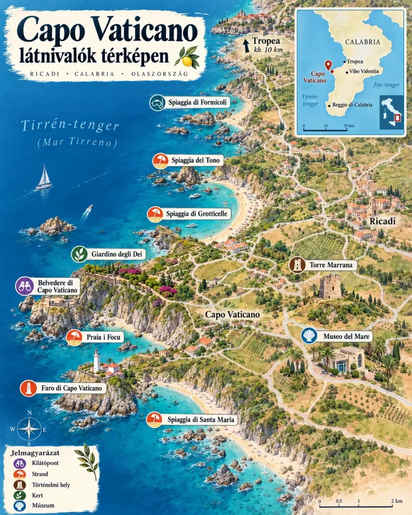 Capo Vaticano látnivalók térképen